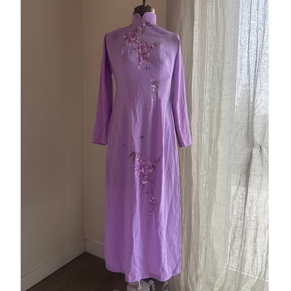 XS Lavender Hand-Painted Áo Dài Dress